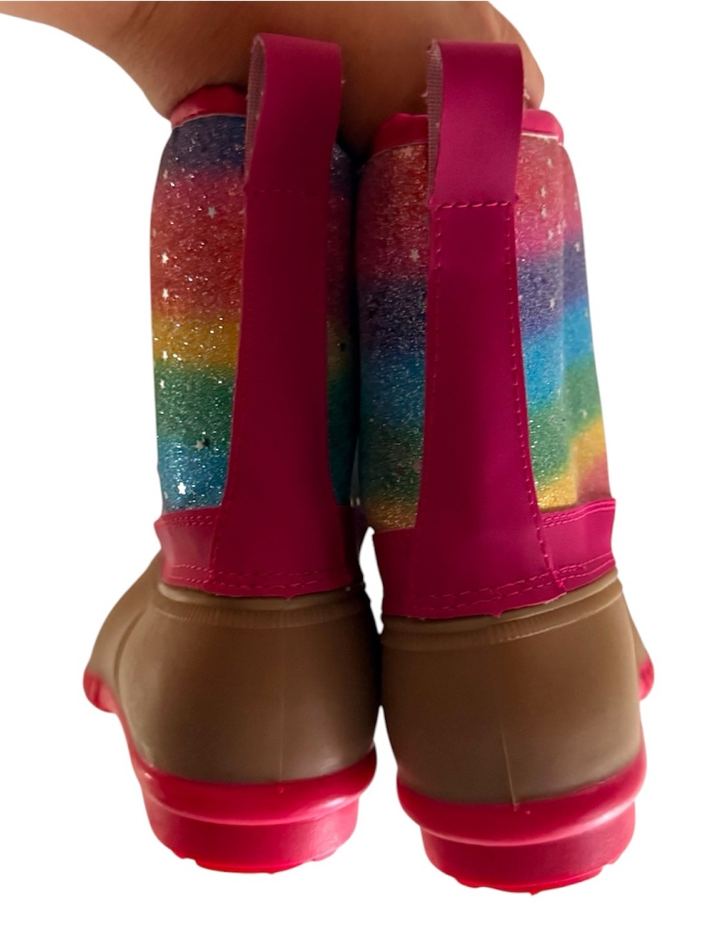 Rainbow Ombre Glitter Duck Boots Lace Up Sherpa Girl's. 
Size 5 - Picture 6 of 13